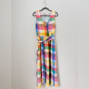 Boden Linen Wrap Midi Dress – Multicolor Gingham, US Size 12 (NWT)
